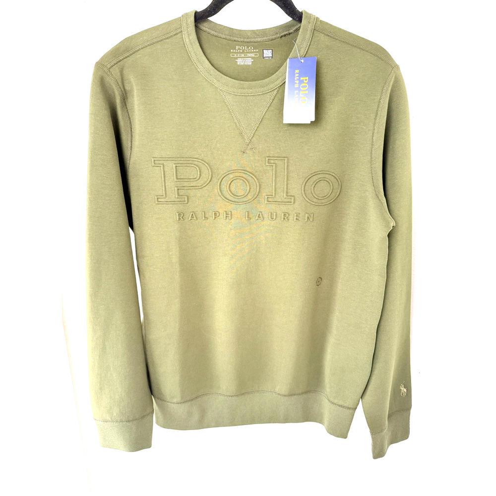 Polo Ralph Lauren Sweatshirt Embossed Size Small Olive Green Crewneck Logo NWT